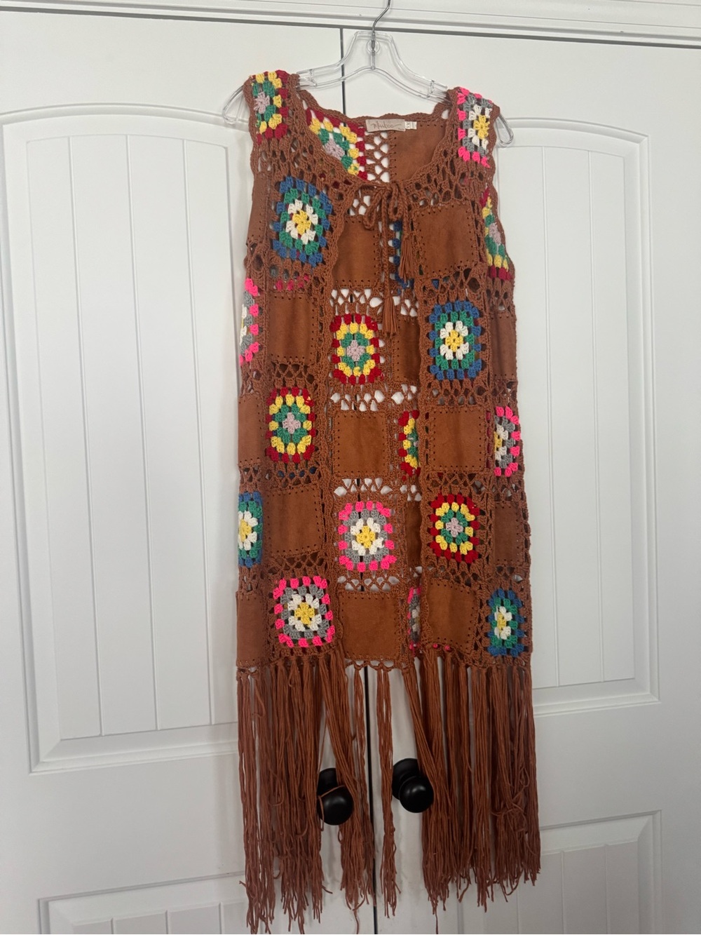 Misskoo Paris Handmade Crochet Patchwork Fringe Vest Boho Hippie Festival S/M